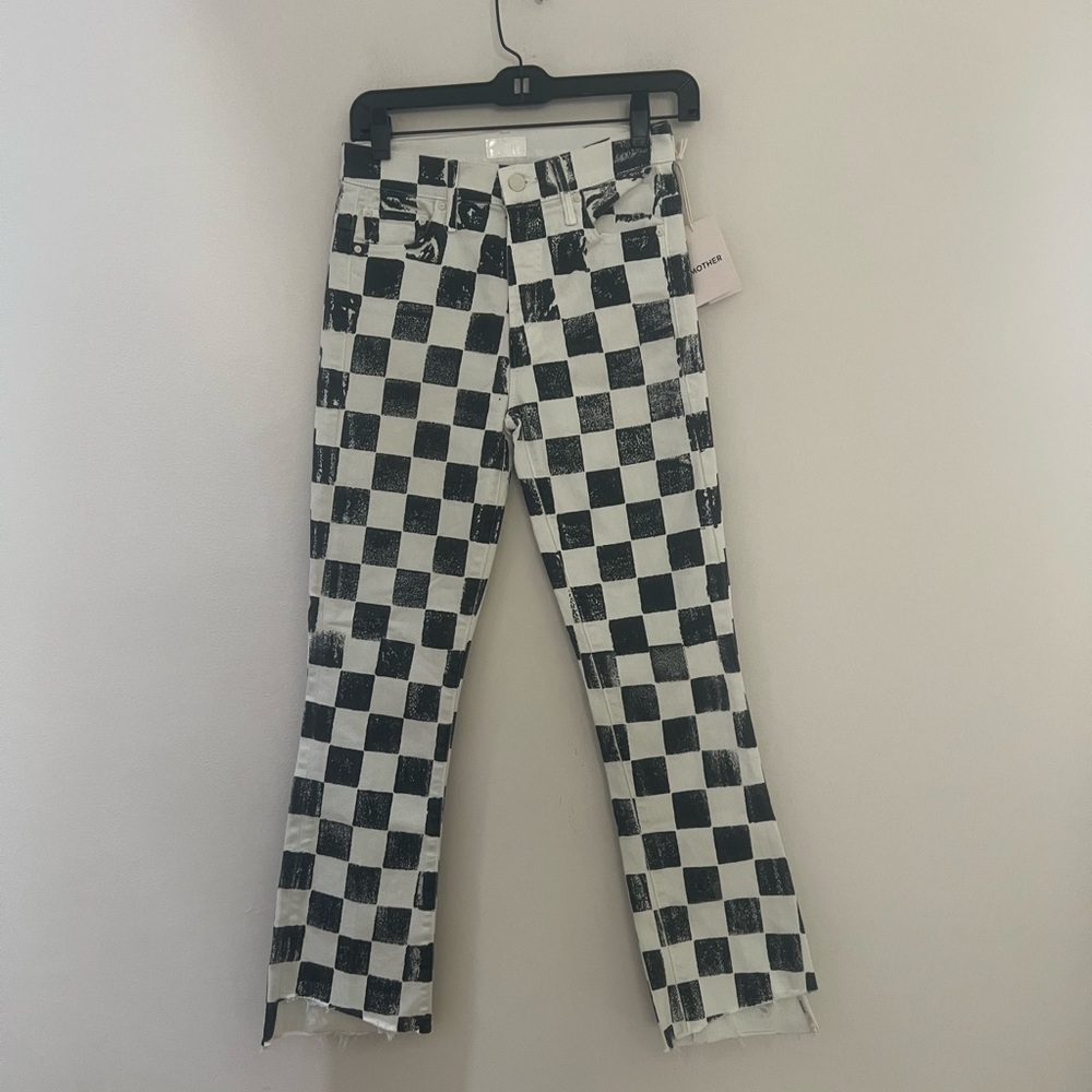 MOTHER Black & White Checkerboard Cropped Jeans - Picture 5 of 16
